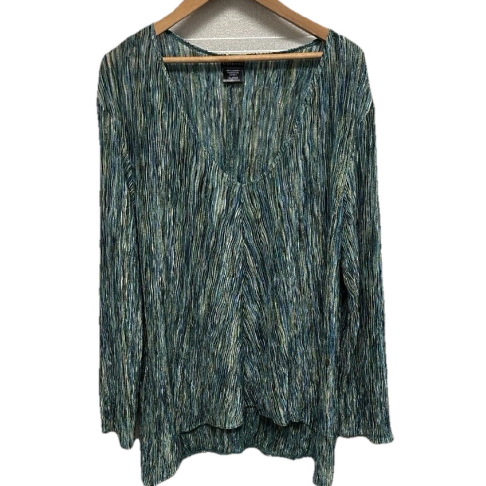 Citiknit Women’s Retro Long Sleeve Deep V Neck Flowy 90s Size XL Colorful Blouse